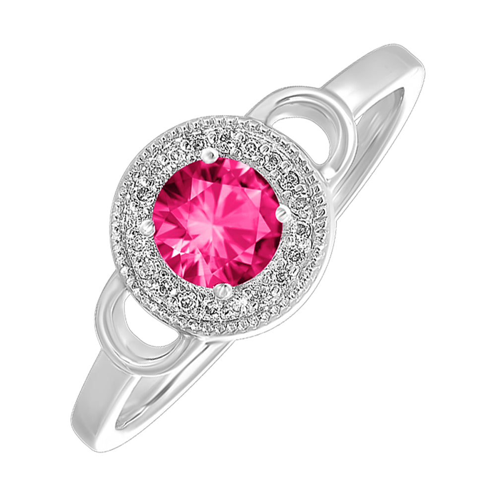 Silver Diamond 1/20Ctw & Pink Tourmaline 1/2Ctw Ring