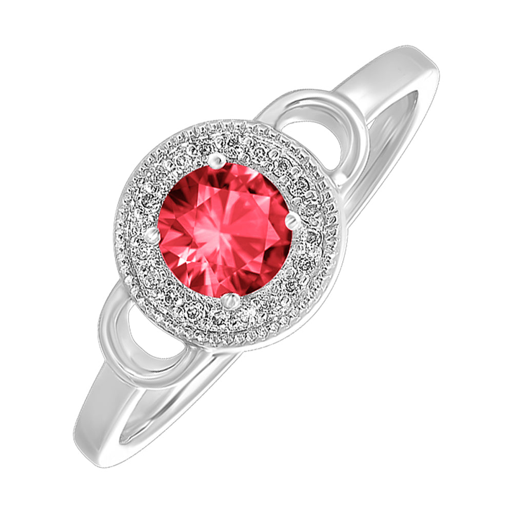 Silver Diamond 1/20Ctw & Ruby 1/2Ctw Ring