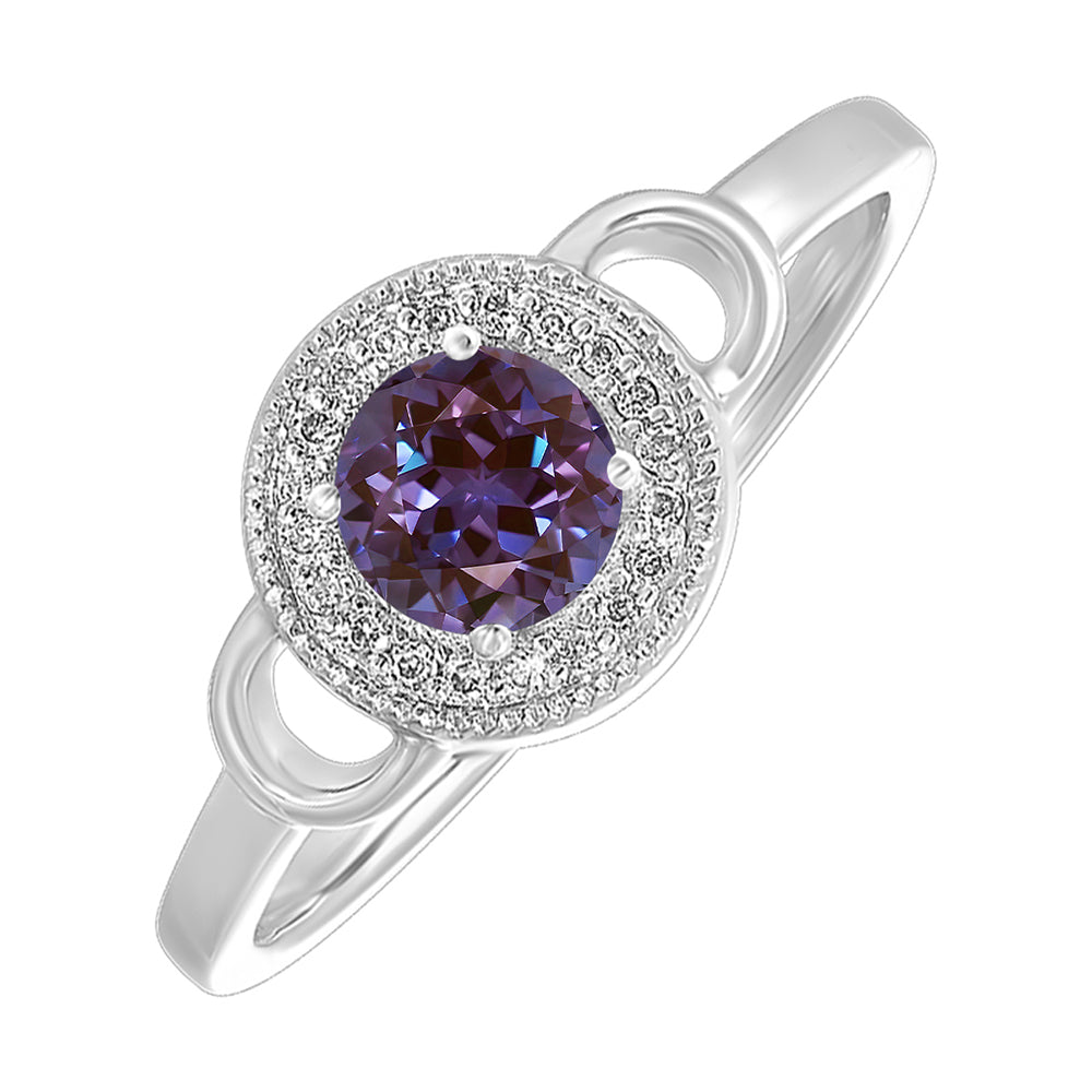 Silver Diamond 1/10Ctw & Syn Alexandrite 1/2Ctw Ring
