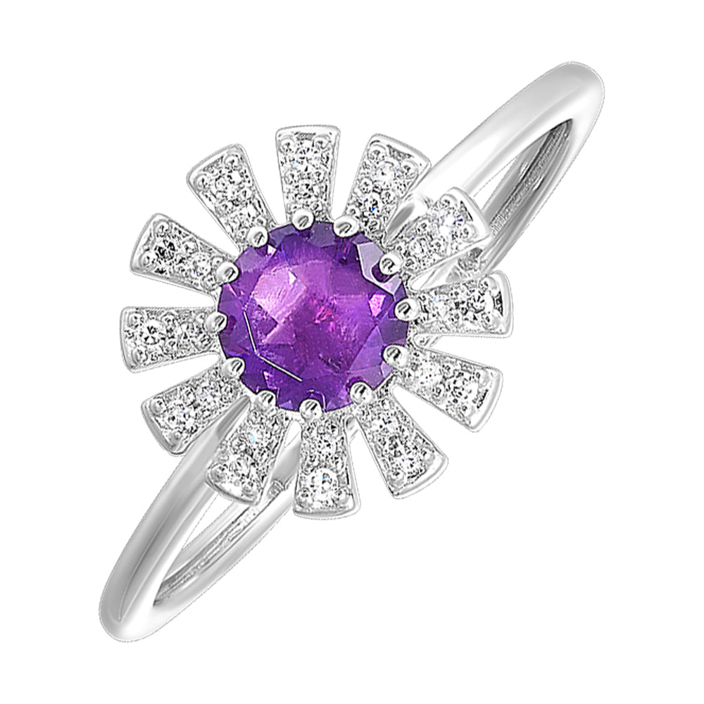 10Kt White Gold Diamond 1/20Ctw & Amethyst 1/2Ctw Ring