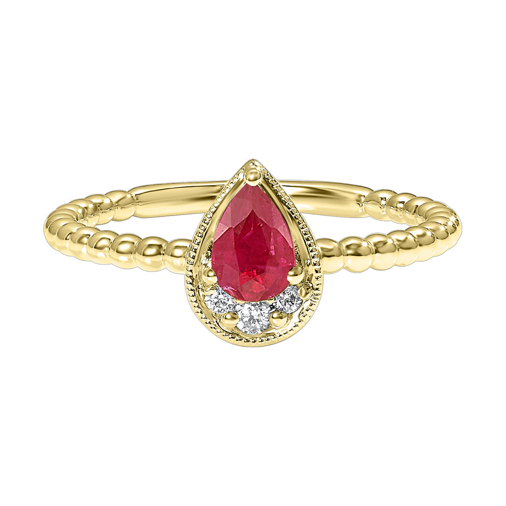 14Kt Yellow Gold Diamond 1/20Ctw & Ruby 1/2Ctw Ring