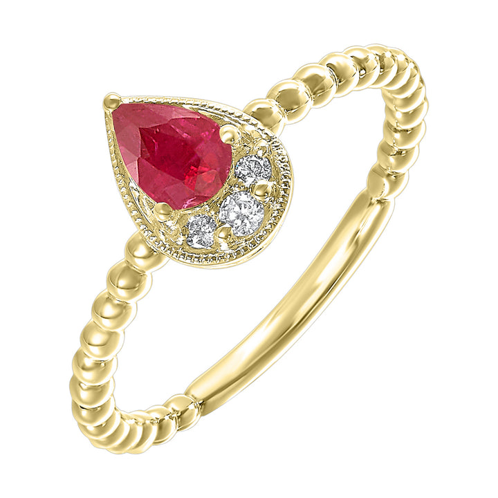 10Kt Yellow Gold Diamond 1/20Ctw & Ruby 1/2Ctw Ring