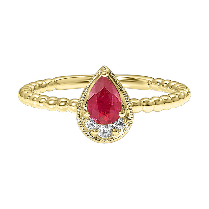 10Kt Yellow Gold Diamond 1/20Ctw & Ruby 1/2Ctw Ring