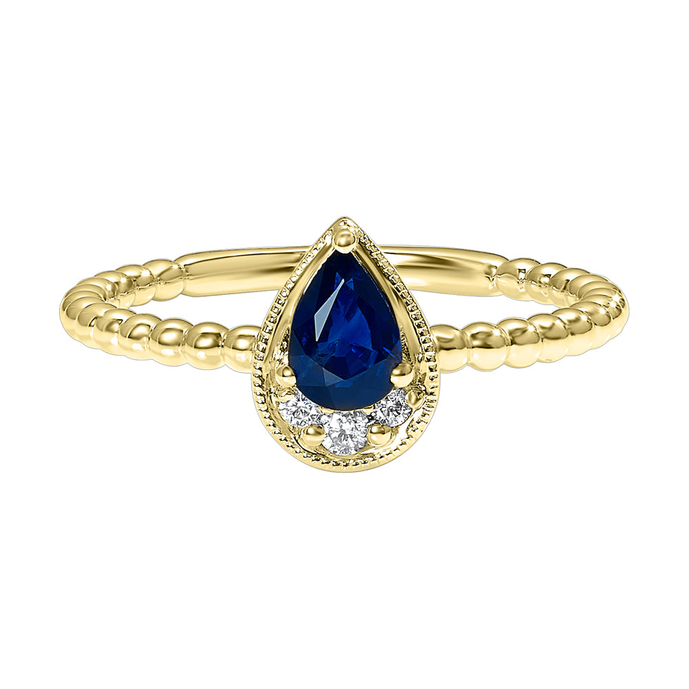 10Kt Yellow Gold Diamond 1/20Ctw & Sapphire 1/2Ctw Ring