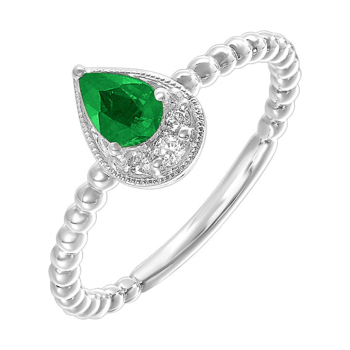 14Kt White Gold Diamond 1/20Ctw & Emerald 1/2Ctw Ring