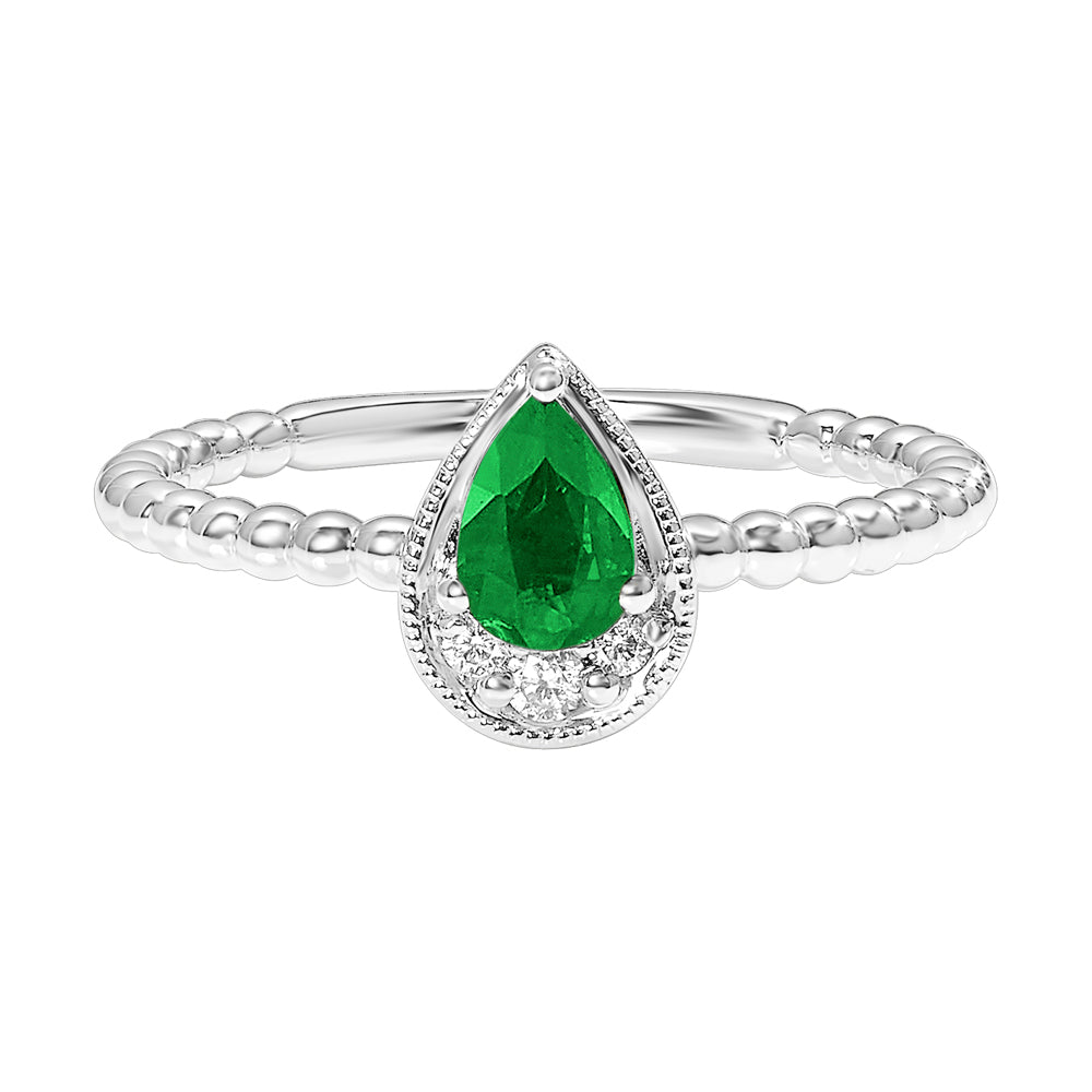 14Kt White Gold Diamond 1/20Ctw & Emerald 1/2Ctw Ring