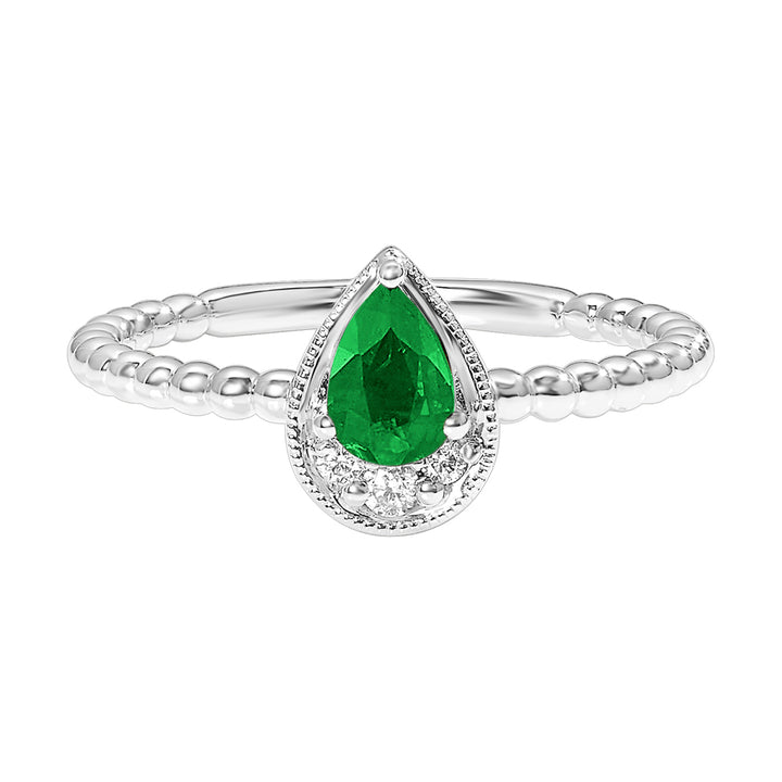 14Kt White Gold Diamond 1/20Ctw & Emerald 1/2Ctw Ring