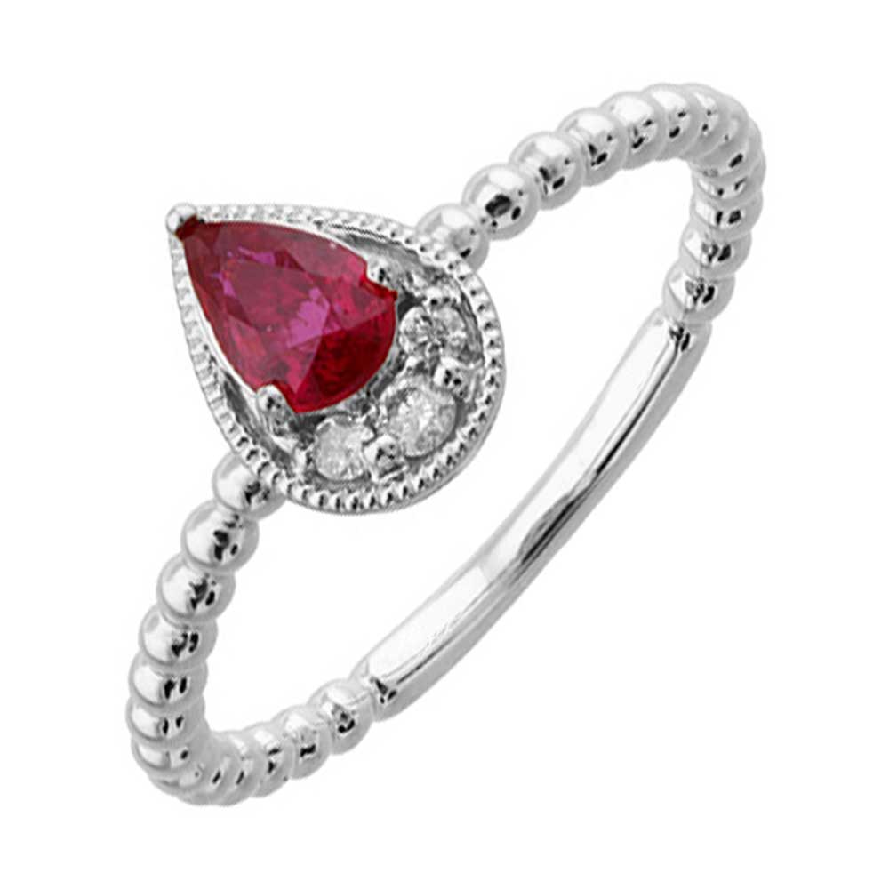 14Kt White Gold Diamond 1/20Ctw & Ruby 1/2Ctw Ring