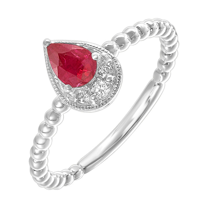 14Kt White Gold Diamond 1/20Ctw & Ruby 1/2Ctw Ring