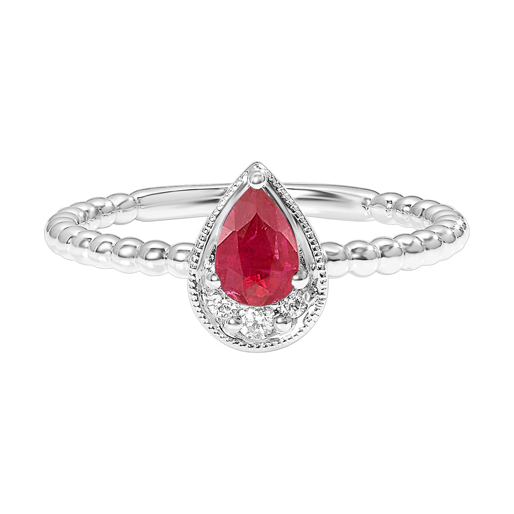 14Kt White Gold Diamond 1/20Ctw & Ruby 1/2Ctw Ring