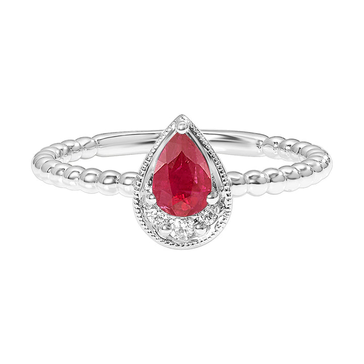 14Kt White Gold Diamond 1/20Ctw & Ruby 1/2Ctw Ring