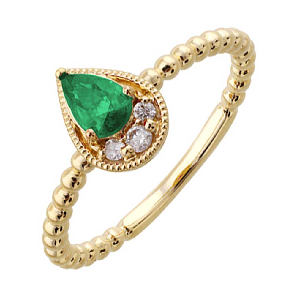14Kt Yellow Gold Diamond 1/20Ctw & Emerald 1/2Ctw Ring