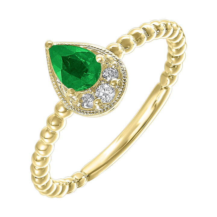 14Kt Yellow Gold Diamond 1/20Ctw & Emerald 1/2Ctw Ring