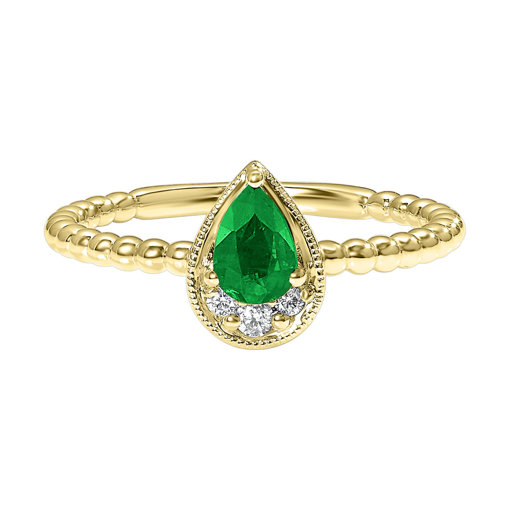 14Kt Yellow Gold Diamond 1/20Ctw & Emerald 1/2Ctw Ring