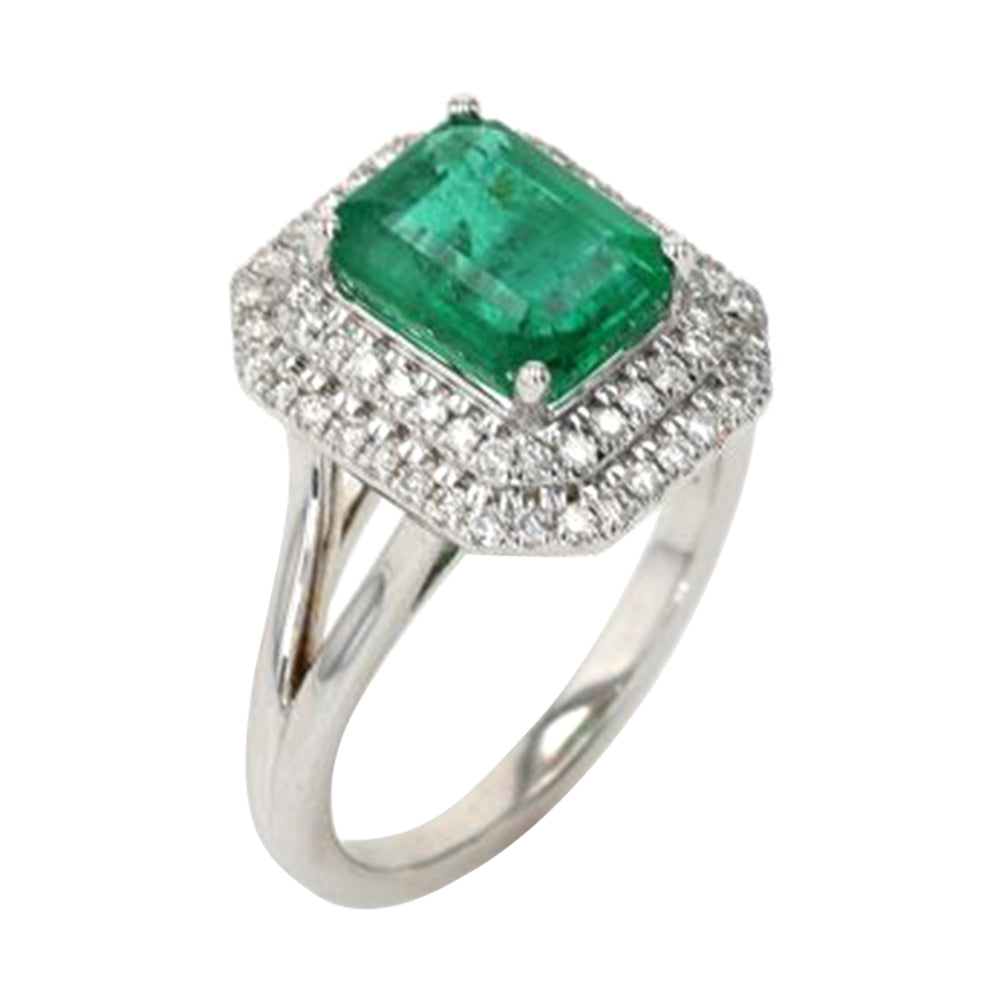 14Kt White Gold Diamond 3/8Ctw & Emerald 2 3/4Ctw Ring