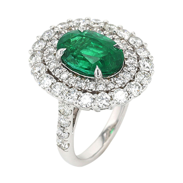 14Kt White Gold Diamond 2 1/5Ctw & Emerald 4 1/2Ctw Ring