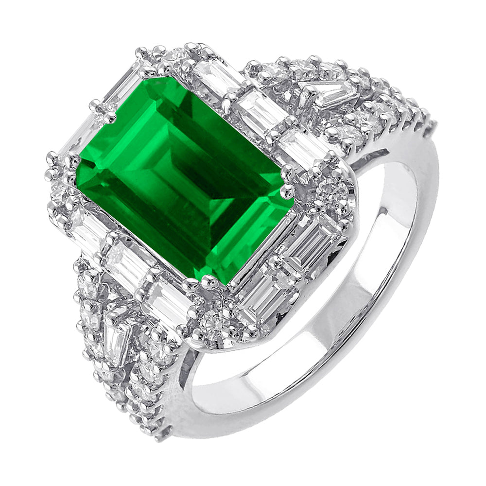 14Kt White Gold Diamond 1 1/4Ctw & Emerald 2 7/8Ctw Ring