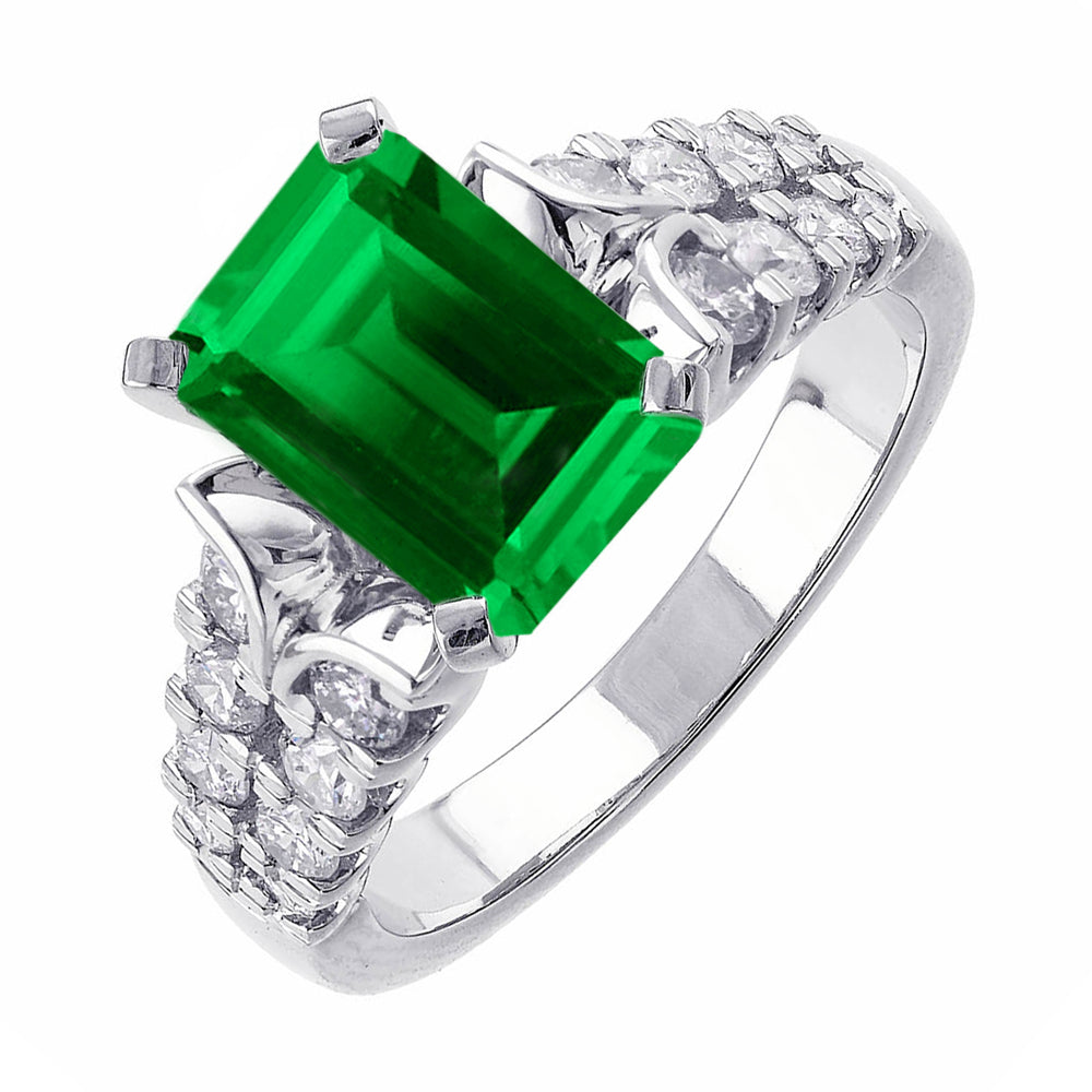 14Kt White Gold Diamond 5/8Ctw & Emerald 1 3/4Ctw Ring