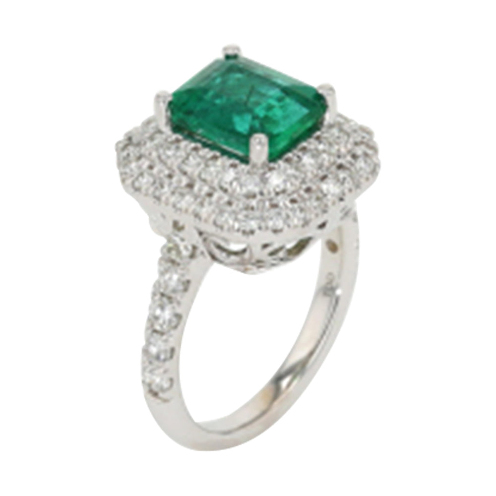 14Kt White Gold Diamond 1 1/8Ctw & Emerald 2 5/8Ctw Ring