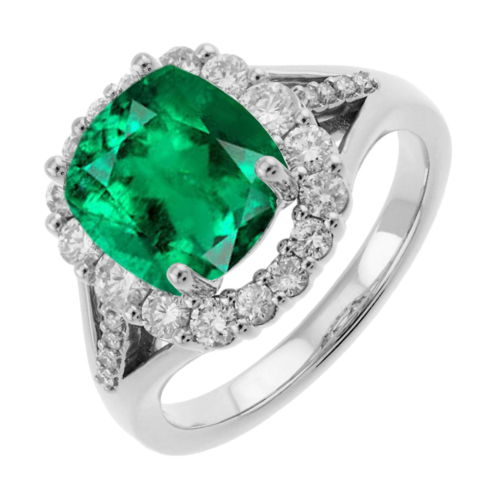 14Kt White Gold Diamond 5/8Ctw & Emerald 2 3/4Ctw Ring