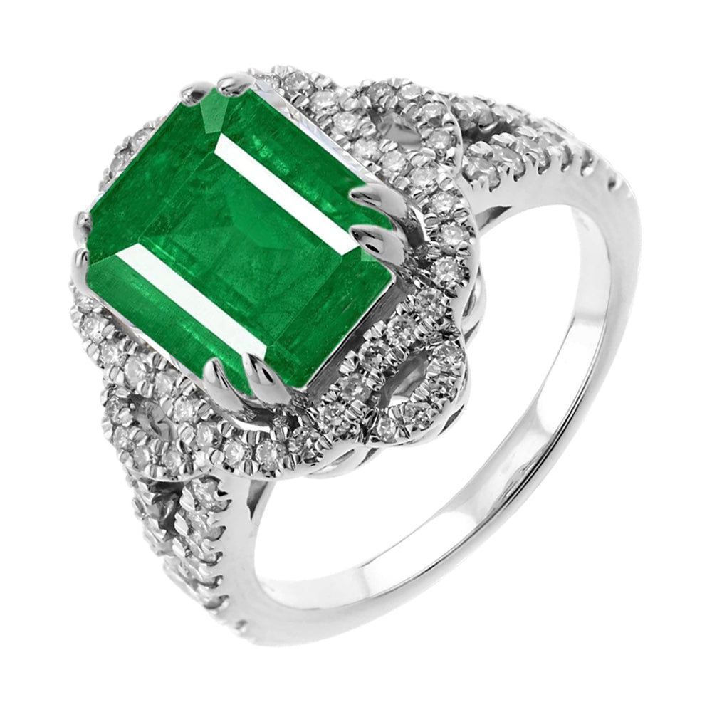 14Kt White Gold Diamond 3/4Ctw & Emerald 2 3/4Ctw Ring