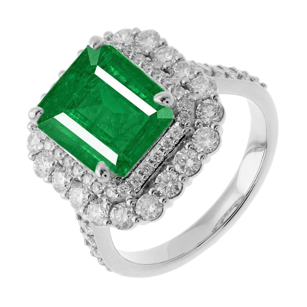 14Kt White Gold Diamond 1 1/4Ctw & Emerald 2 5/6Ctw Ring