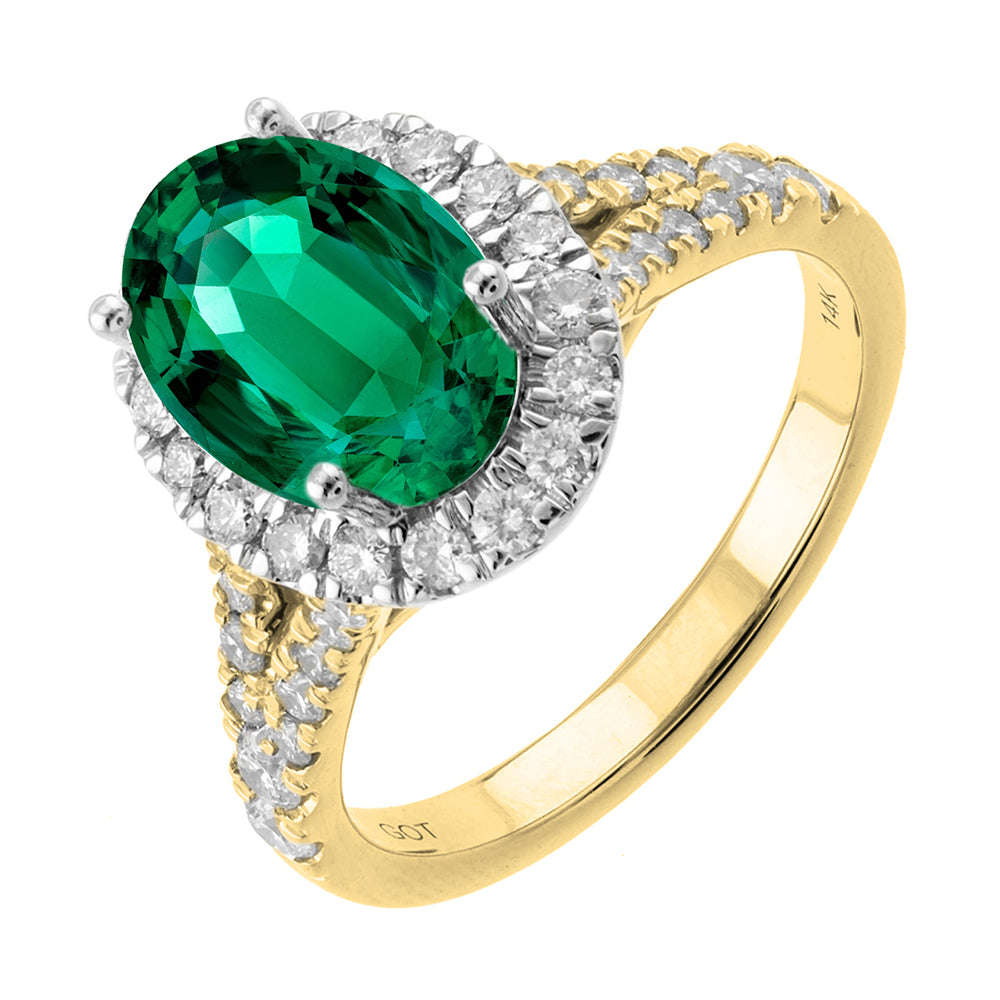 14Kt White Yellow Gold Diamond 3/4Ctw & Emerald 1 5/8Ctw Ring