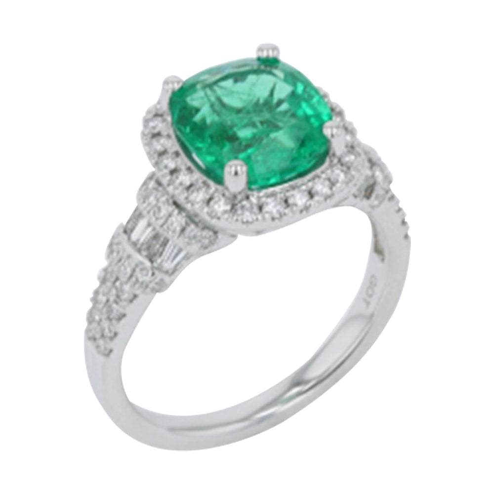 14Kt White Gold Diamond 3/4Ctw & Emerald 2 1/2Ctw Ring