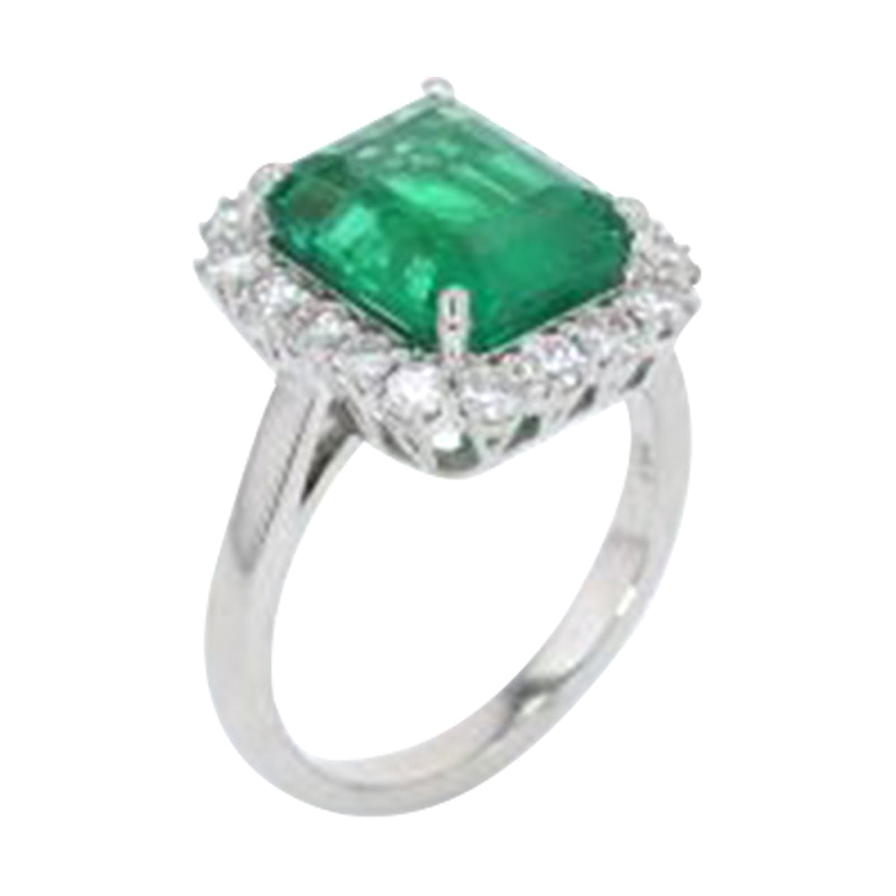 14Kt White Gold Diamond 3/4Ctw & Emerald 4 5/8Ctw Ring