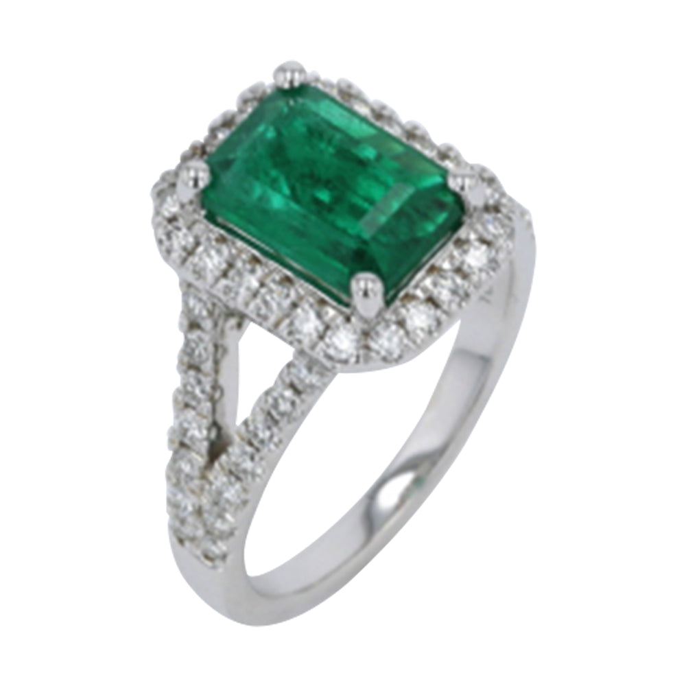 14Kt White Gold Diamond 5/8Ctw & Emerald 2 3/8Ctw Ring