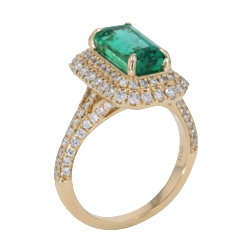 14Kt Yellow Gold Diamond 1Ctw & Emerald 3Ctw Ring
