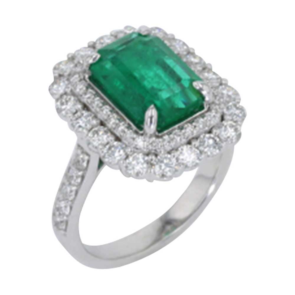 14Kt White Gold Diamond 1 3/8Ctw & Emerald 3 1/8Ctw Ring