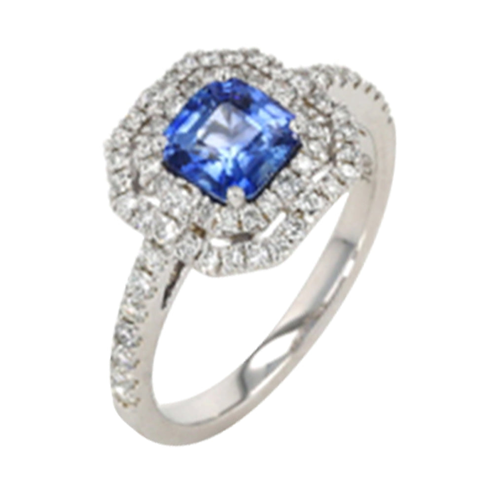 14Kt White Gold Diamond 3/8Ctw & Sapphire 1 1/10Ctw Ring