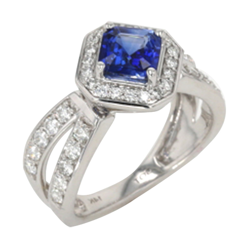 14Kt White Gold Diamond 5/8Ctw & Sapphire 1 1/6Ctw Ring