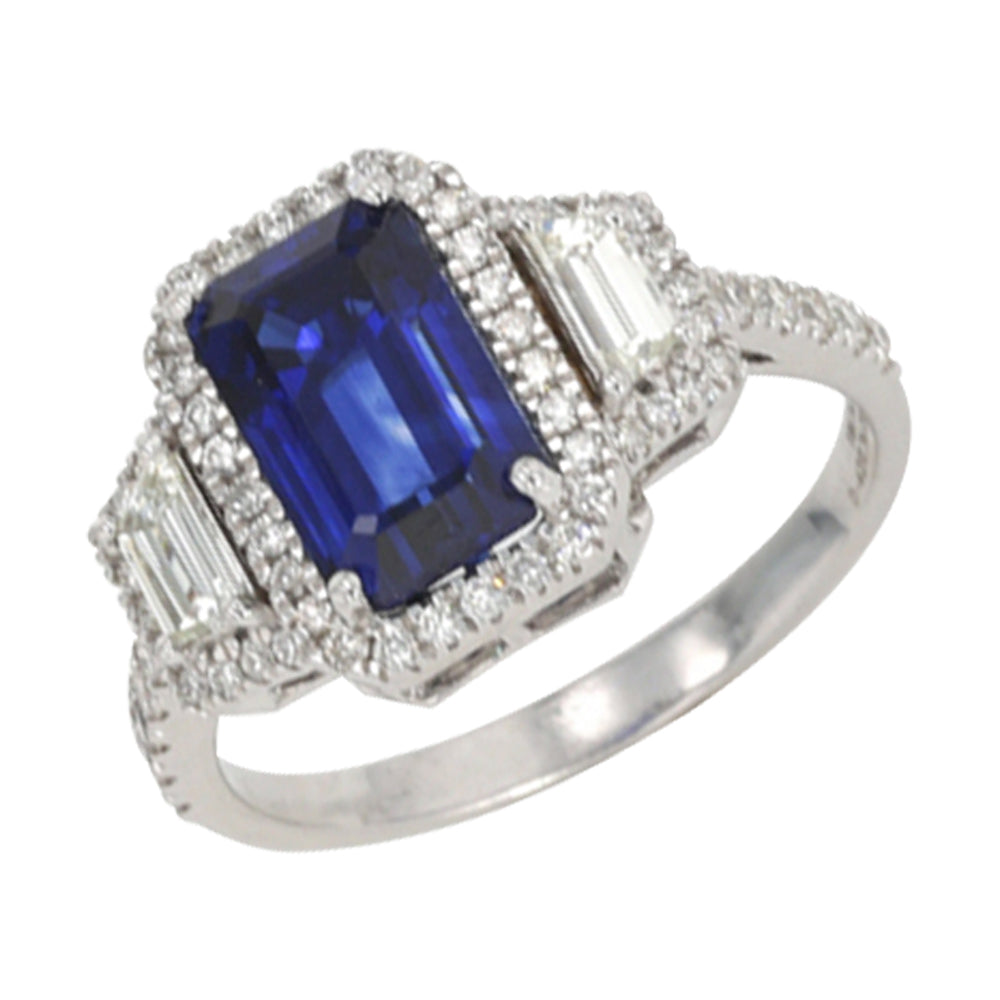 18Kt White Gold Diamond 3/4Ctw & Blue Sapphire 31/4Ctw Ring