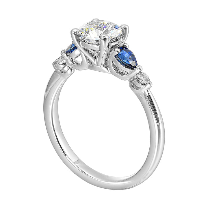 Colourful celebration! This five stone ring features round solitaire diamonds followed by pear shape colorstone and a round diamond at the end, offers a touch of color to your personality.