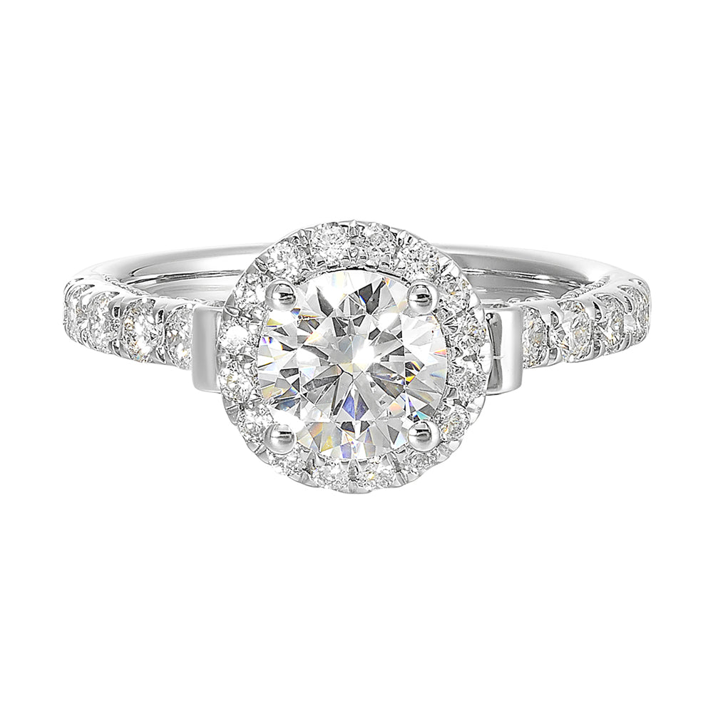 This rings beauty speaks for itself, solitaire halo with cathedral shank look and migraine details underneath are a true resemble of your love