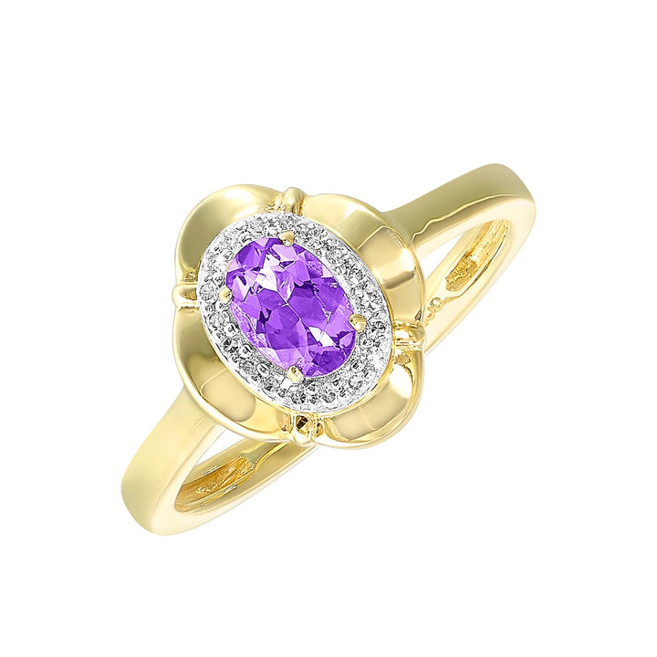 10Kt Yellow Gold Diamond 1/15Ctw & Amethyst 3/8Ctw Ring