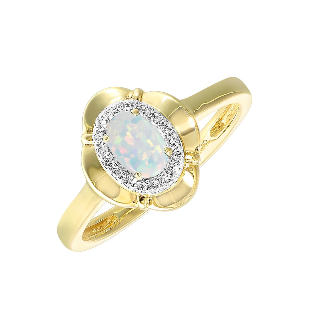 10Kt Yellow Gold Diamond 1/15Ctw & Opal 1/2Ctw Ring