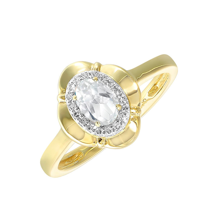 10Kt Yellow Gold Diamond 1/15Ctw & White Topaz 5/8Ctw Ring
