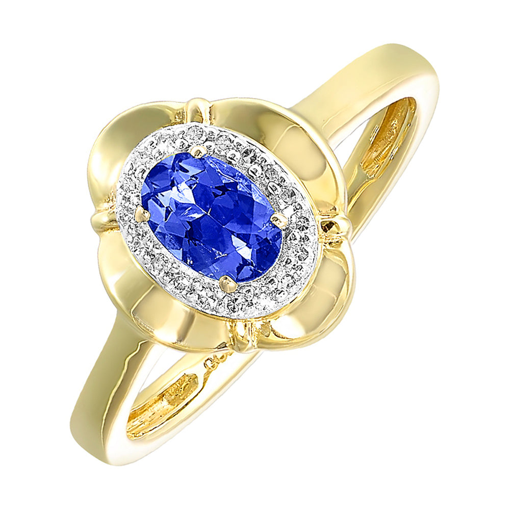 10Kt Yellow Gold Diamond 1/15Ctw & Sapphire 1/2Ctw Ring