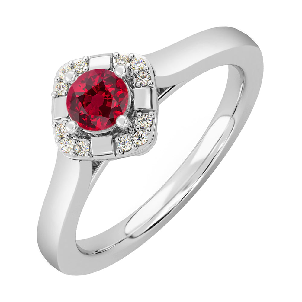 14Kt White Gold Diamond 1/20Ctw & Ruby 1/3Ctw Ring