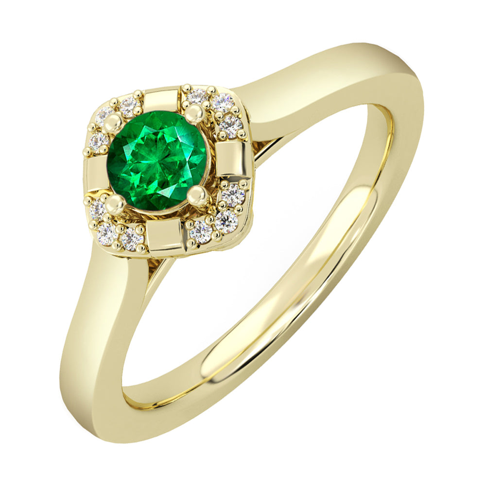 14Kt Yellow Gold Diamond 1/20Ctw & Emerald 1/3Ctw Ring