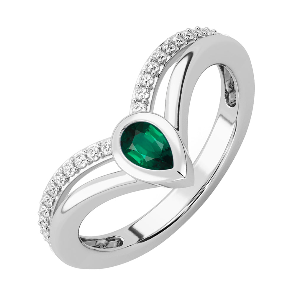 14Kt White Gold Diamond 1/8Ctw & Emerald 1/3Ctw Ring