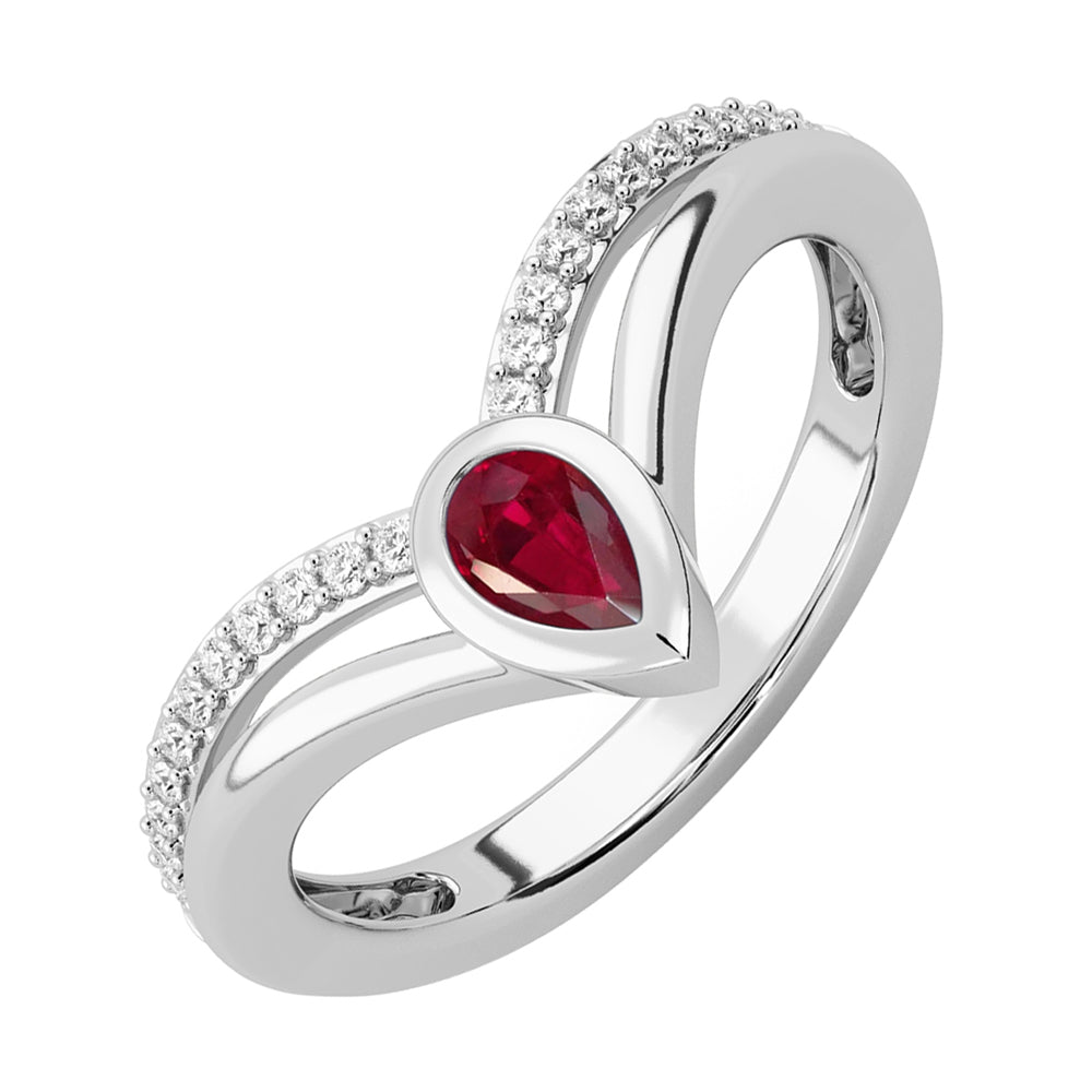 14Kt White Gold Diamond 1/8Ctw & Ruby 1/3Ctw Ring