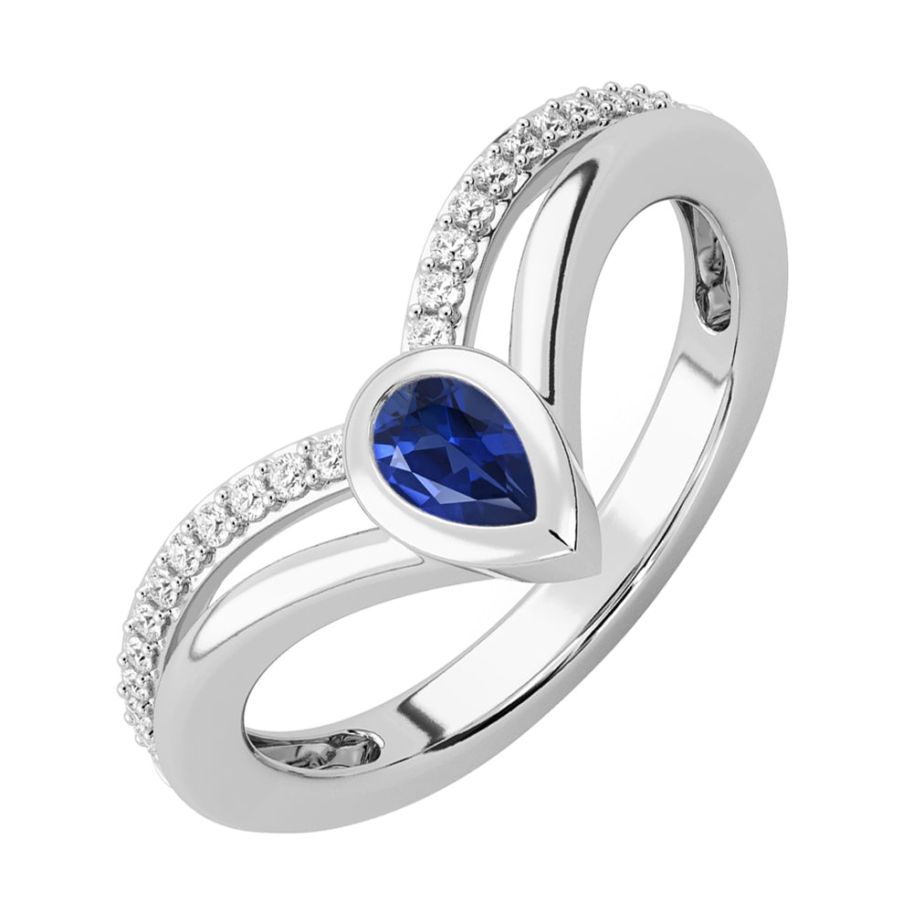 14Kt White Gold Diamond 1/8Ctw & Sapphire 1/3Ctw Ring