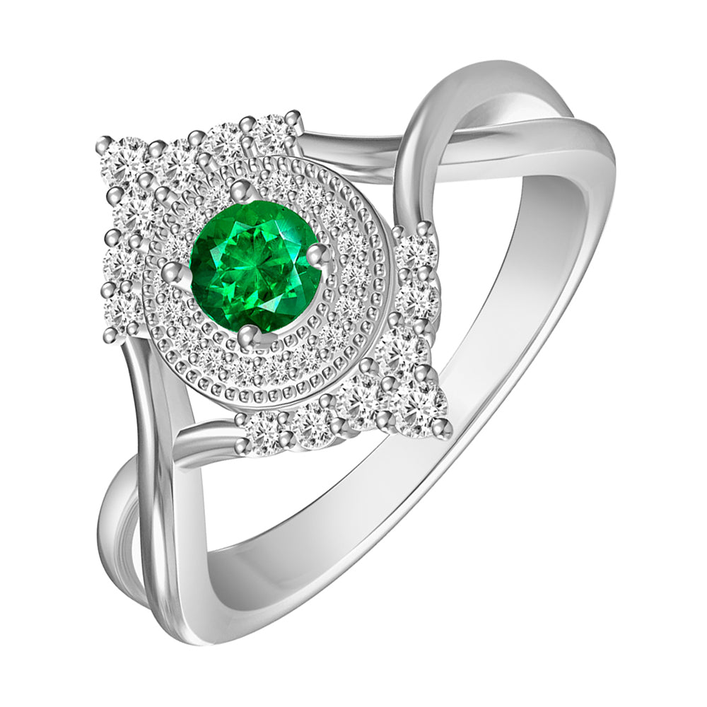 14Kt White Gold Diamond 1/4Ctw & Emerald 1/3Ctw Ring