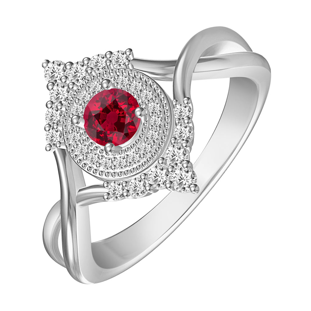 14Kt White Gold Diamond 1/4Ctw & Ruby 1/3Ctw Ring