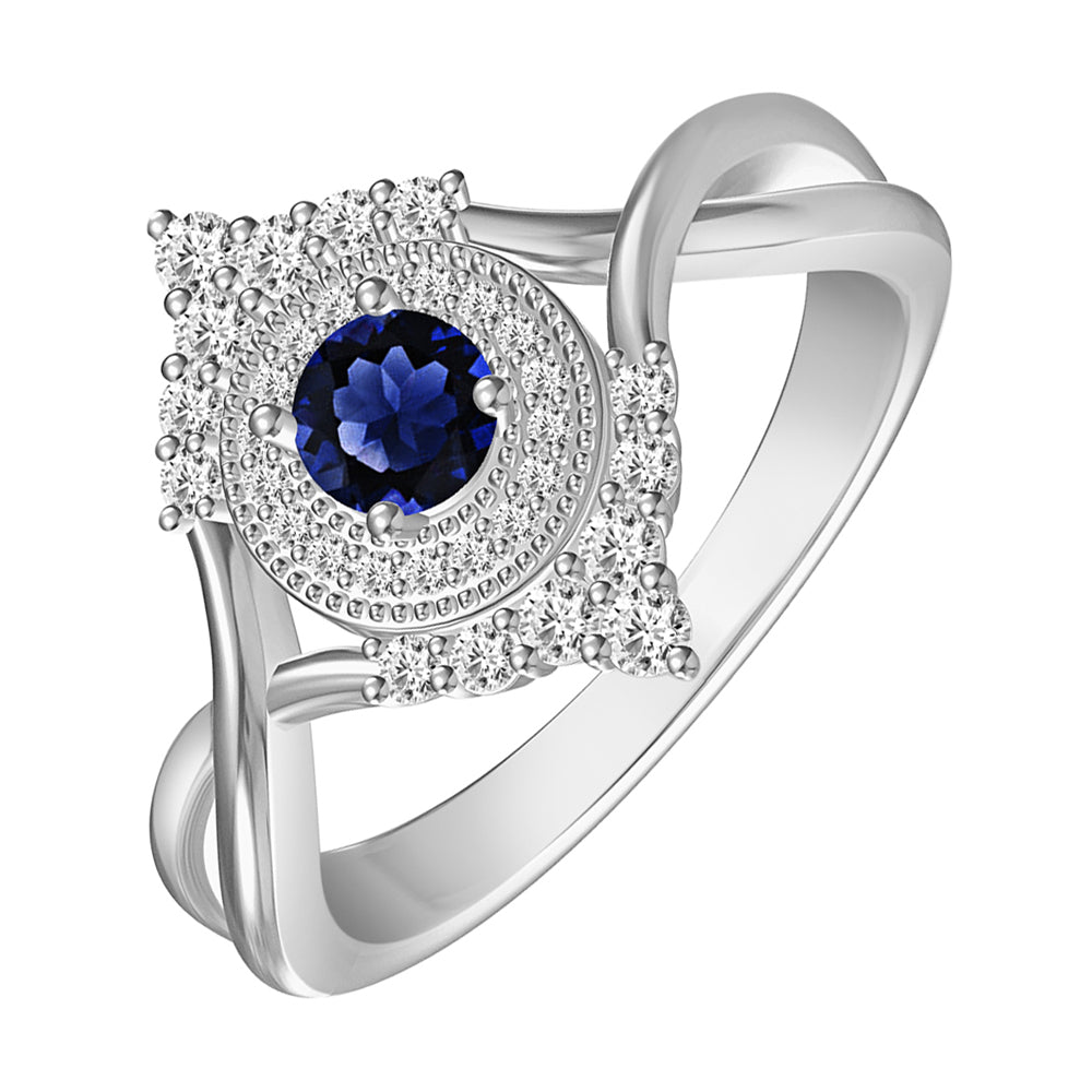 14Kt White Gold Diamond 1/4Ctw & Sapphire 1/3Ctw Ring