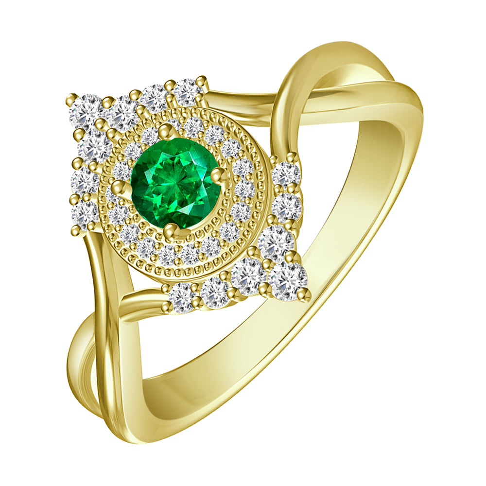 14Kt Yellow Gold Diamond 1/4Ctw & Emerald 1/3Ctw Ring